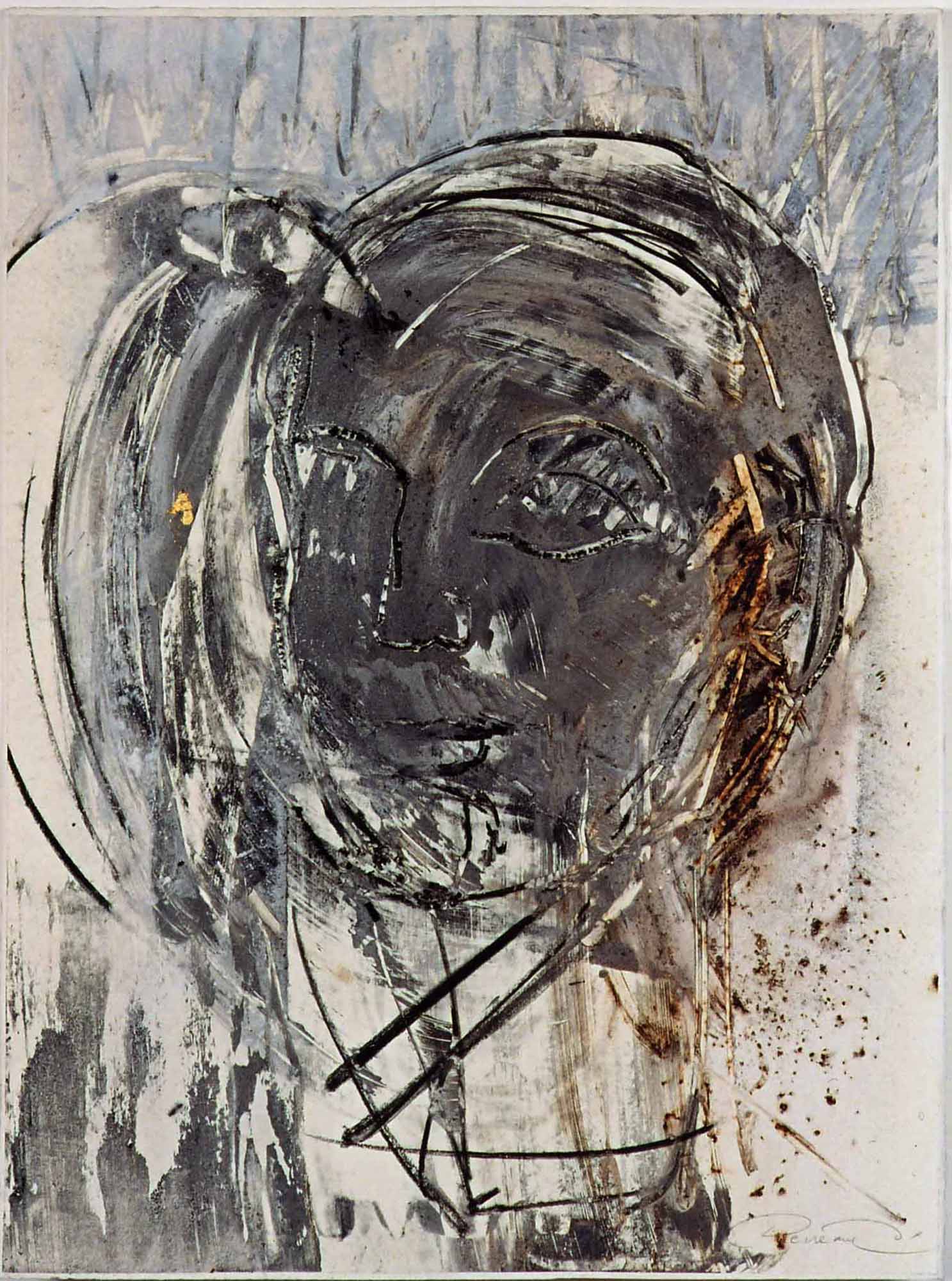 Sans titre : colle de peau fusain et encre sur papier :56x76cm : date